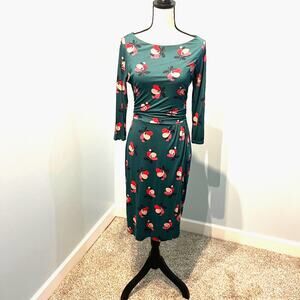Boden Hunter Green Floral Jersey Dress Womens 6R Ruched Waist Midi